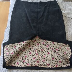 Kenzo Jacquard Wool Blend Midi Skirt Black Floral Sz Large 42 Waist 33" Black